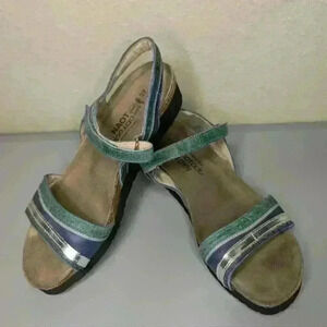 Women's Naot Beverly Slingback walking Sandal Size 6.5 oily green/blue w/silver